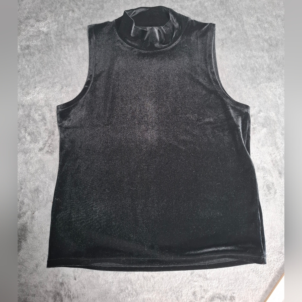J. Crew Sleeveless Black Velvet Top Size M Monk Neck - Picture 5 of 9